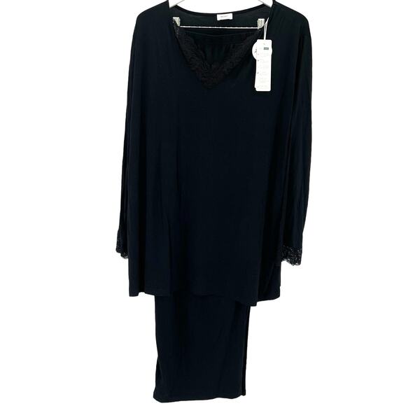 wiwi bambo soft pajamas set for women long sleeve laced V neck top with pants - Picture 2 of 12